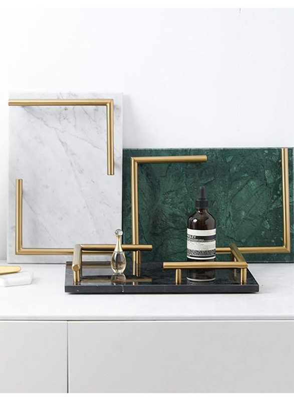 1Chase Rectangular Marble Tray with Handles, White/Gold