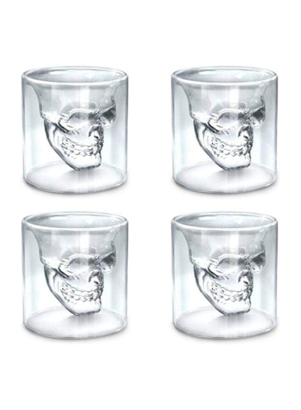 1Chase 4-Piece Double Layer Crystal Skull Head Glass, 250ml, Clear