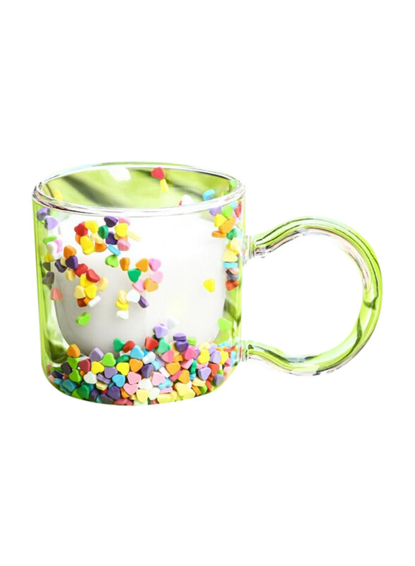 

1Chase 200ml Borosilicate Double Wall Glass Tea Coffee Cup with Heart & Liquid Sand Decoration, Clear