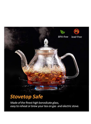 1Chase 1200ml Borosilicate Glass Teapot with Stainless Steel Infuser & Lid, 13x12x9 cm, Clear/Silver