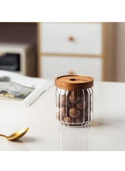 1Chase Borosilicate Stripe Glass Food Storage Jar with Acacia Wood Air Tight Lid, 500ml, 3 Piece, Clear/Brown