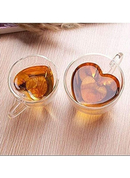 1Chase 2-Piece Heart Shaped Double Wall Love Printed Glass Mug with Handle, Clear