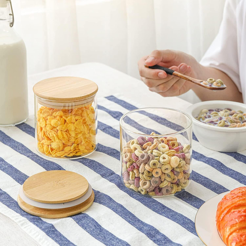 1Chase Borosilicate Glass Food Storage Jars with Bamboo Lids for Pantry Set, 4 Pieces, Clear/Beige