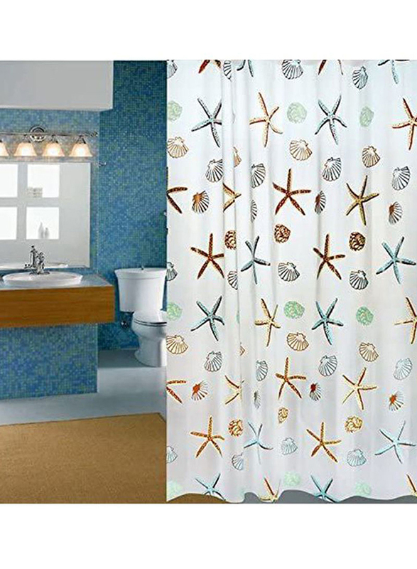Lushh Printed Polyester Shower Curtain, White/Blue/Green