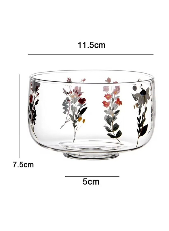 1Chase 650ml 2-Piece Borosilicate Salad Dessert Serving Bowls with Japanese Floral Print, Clear
