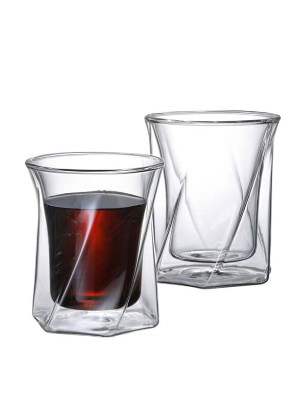 

1Chase 350ml Borosilicate Glass Double Wall Insulated Hexagon Shape Tumbler for Whiskey/Wine/Cocktail & Bourbon, 2 Pieces, Clear