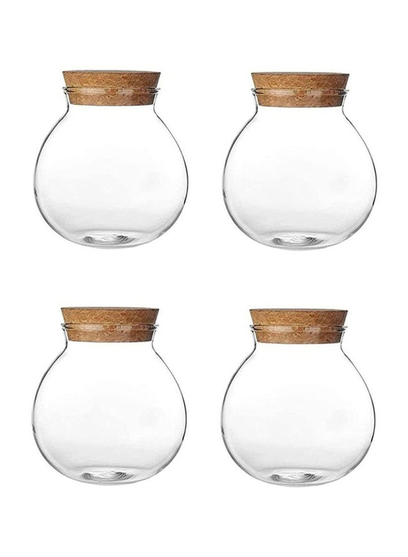 Lushh 4-Piece Glass Storage Jar With Airtight Bamboo Lid, Clear/Brown