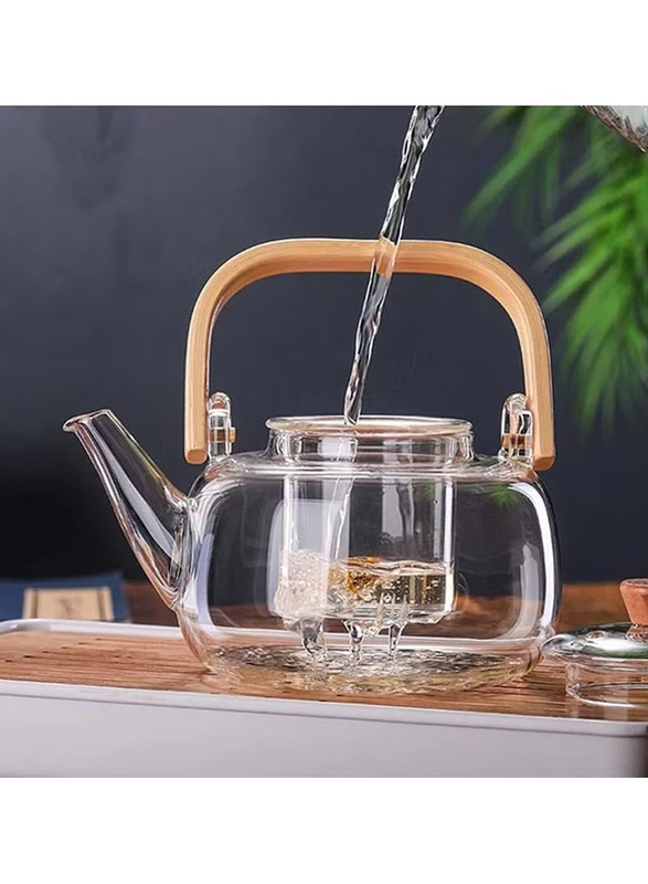 1Chase 1000ml Borosilicate Glass Teapot with Glass Infuser, Clear/Brown