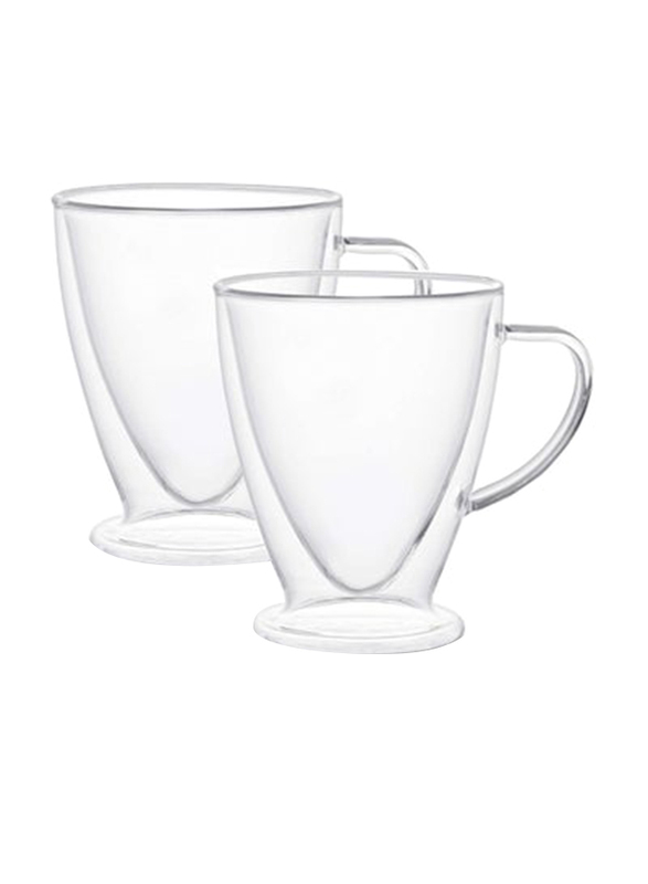 1Chase 2-Piece Double Walled Irish Glass Coffee Mugs with Handle, Clear