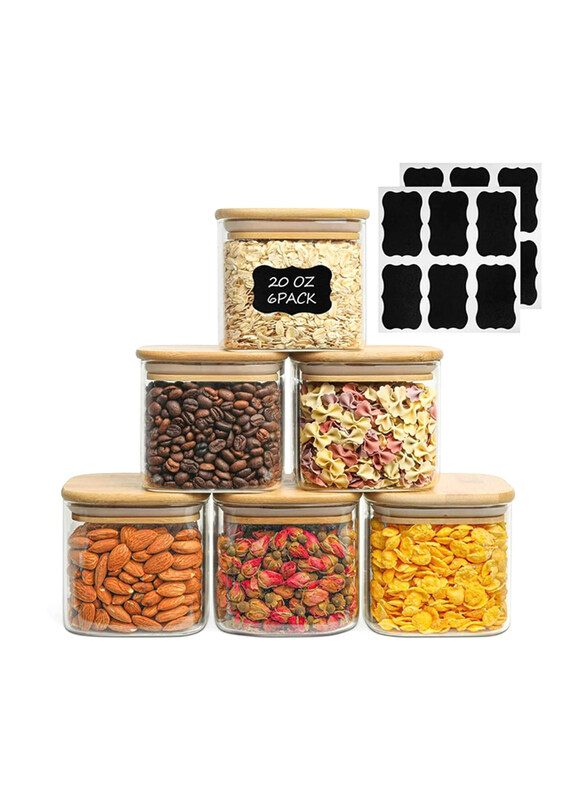 

1Chase Glass Food Storage Square Jar Set, 6 x 900ml, Clear/Beige