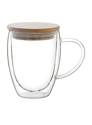 1Chase 350ml Double Walled Coffee Cups With Handle And Sealed Lid, Clear/Beige