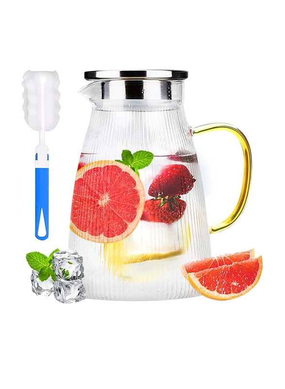 

1Chase 1500ml Borosilicate Glass Water Pitcher with Stainless Steel Strainer Lid, Clear/Silver