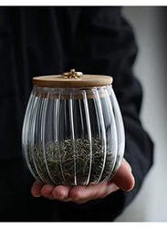1Chase Borosilicate Glass Storage Jar with Airtight Bamboo Lid and Metal Handle, 700ml, Clear
