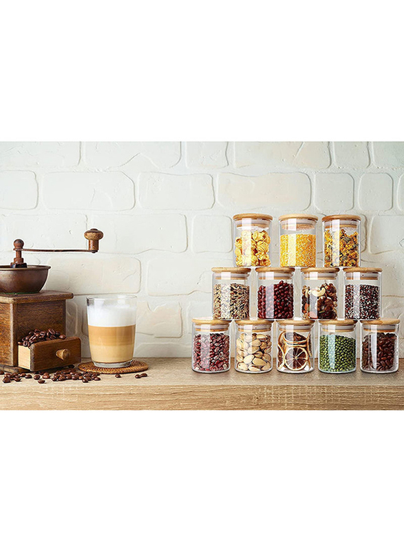 1Chase 10-Piece 290ml Borosilicate Glass Storage Jars With Bamboo Lids, Clear