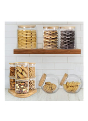 1Chase Borosilicate Glass Food Storage Jars with Bamboo Lids & Wooden Base Set, 6 x 16oz, Clear/Beige