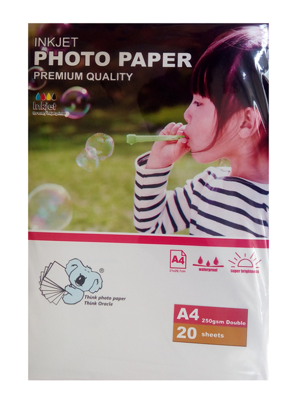 Koala Premium Quality Inkjet Double Matte Paper, 20 Sheets, 250 GSM, A4 Size