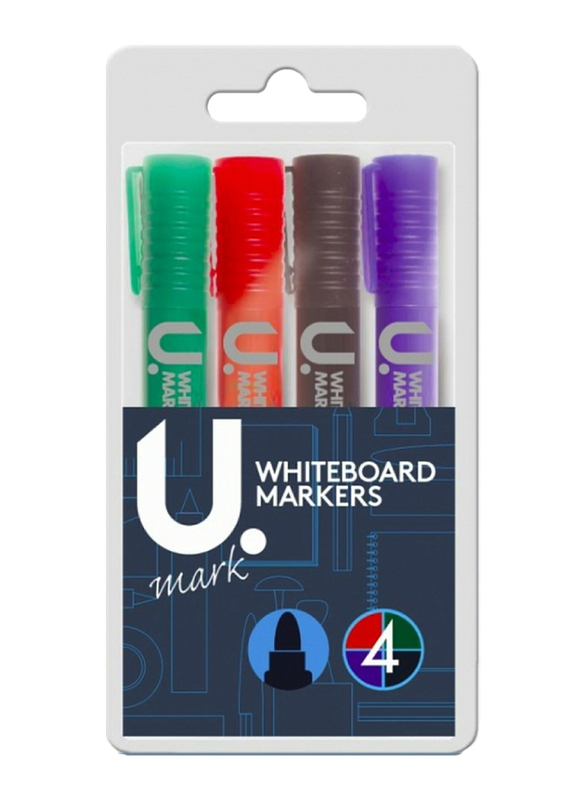 U Mark 4-Piece Whiteboard Erasable Marker, Multicolor