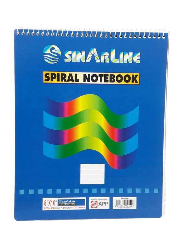 Sinarline Spiral Notebook Pad, 70 Sheets, 8 x 10 inch, 6 Pieces, Blue
