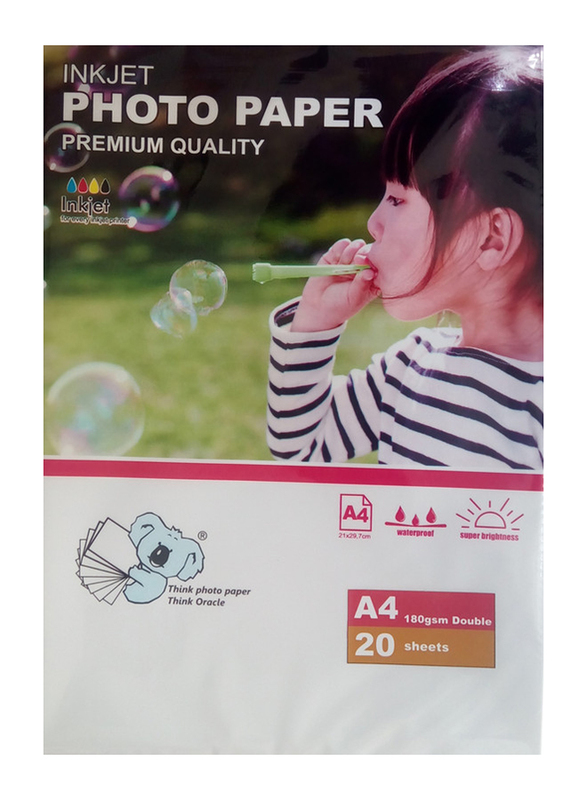 Koala Premium Quality Inkjet Double Matte Paper, 20 Sheets, 180 GSM, A4 Size