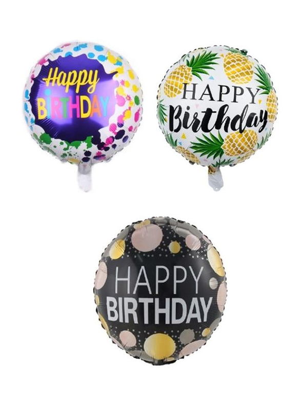18 Inch Happy Birthday 3 Aluminium Foil Balloon, 3 Piece, Multicolour, Ages 3+