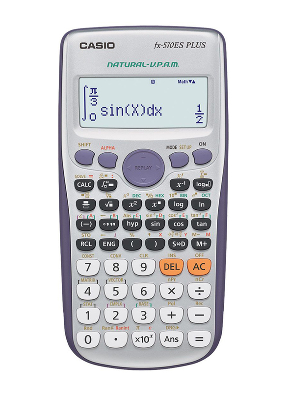 كاسيو ، آلة حاسبة علمية ، 10 + 2 أرقام ، FX570ES ، فضي / رمادي