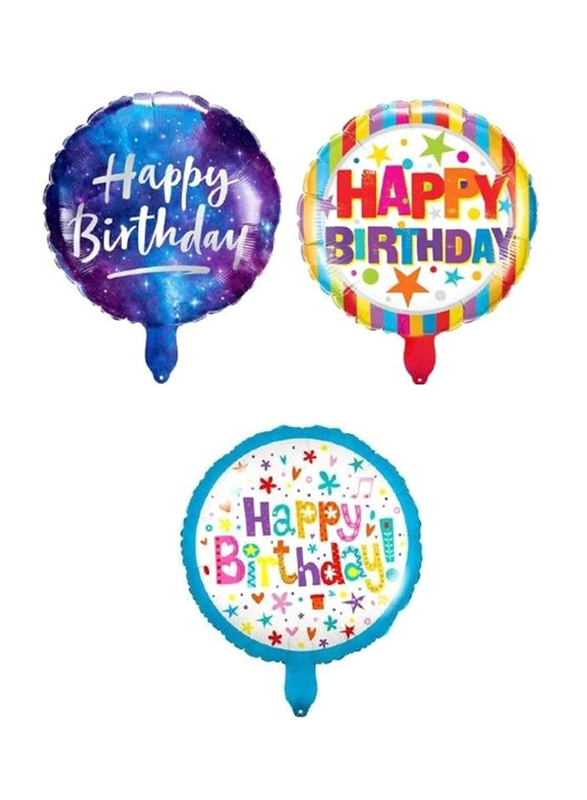 18 Inch Happy Birthday 1 Aluminium Foil Balloon, 3 Piece, Multicolour, Ages 3+
