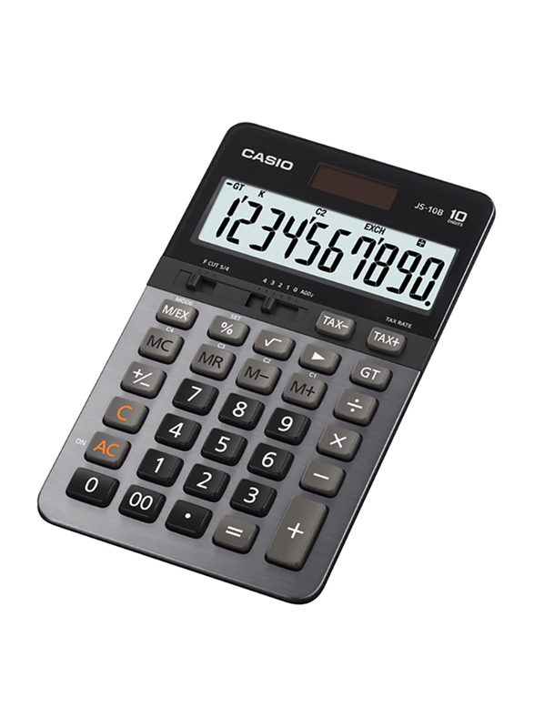 كاسيو ، آلة حاسبة مكتبية شديدة التحمل ، 10 أرقام ، JS10B ، أسود / رمادي