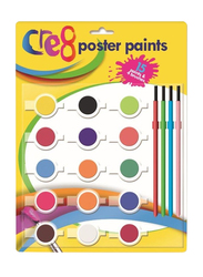 Cre8 Poster Paints with 4 Brushes, 15 Pieces, P2539, Multicolour