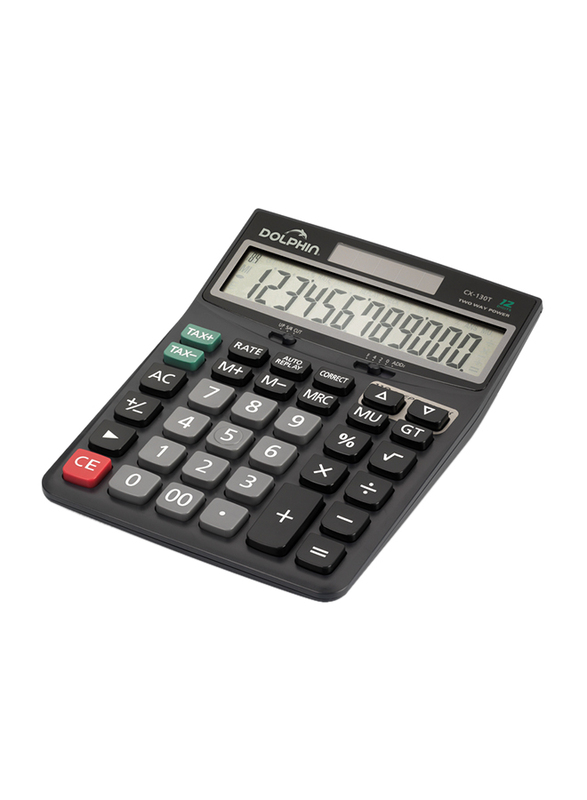 Dolphin 12-Digit Check & Correct Basic Calculator, Black