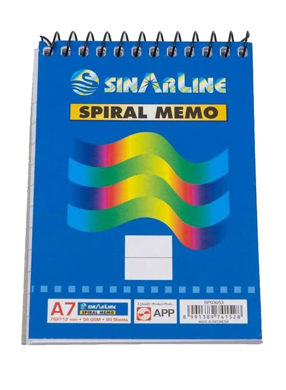 Sinarline Spiral Memo Pad, 50 Sheets, A7 Size, 12 Pieces, Blue