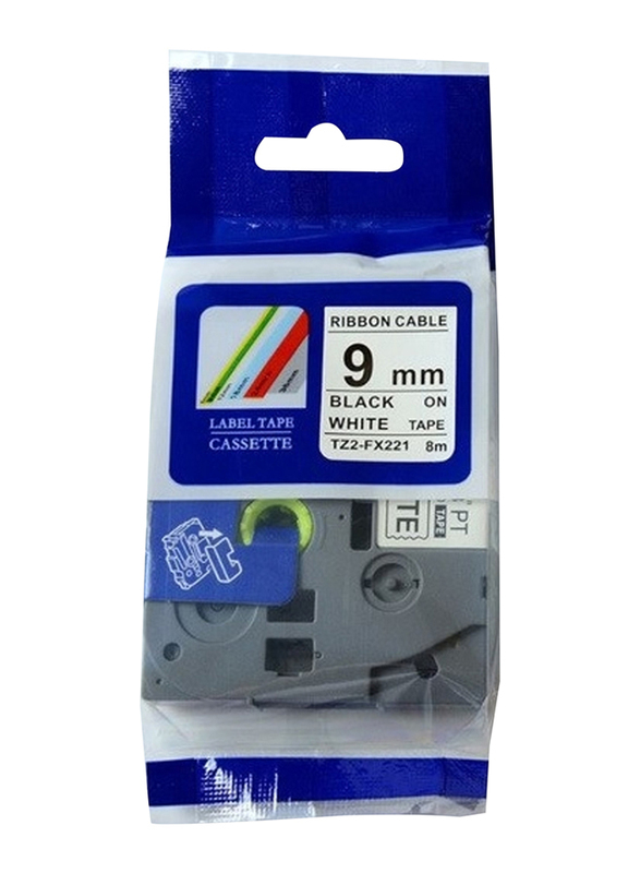 Compatible Brother Black on White Label Tape, 9mm, Black/White