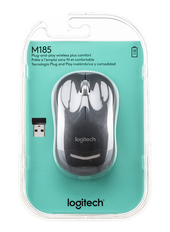 Logitech M185 Wireless Optical Mouse, Black/Grey