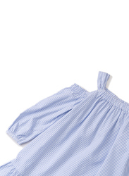 Poney Long Sleeve-Cut Shoulder Dress for Girls, 9-10 Years, Blue