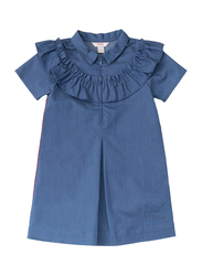 Poney Short Sleeve Dress for Girls, 4-5 Years, Denim Blue