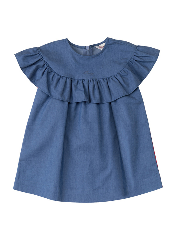 Poney Short Sleeve Dress for Girls, 6-12 Months, Blue