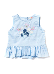 Poney Sleeveless Blouse Top for Girls, 12-18 Months, Blue