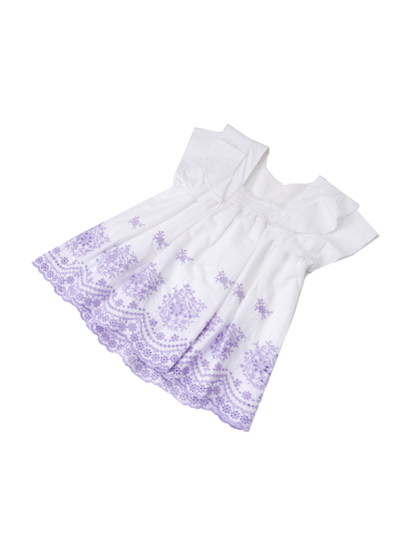 Poney Short Sleeve Dress for Girls, 18-24 Months, White