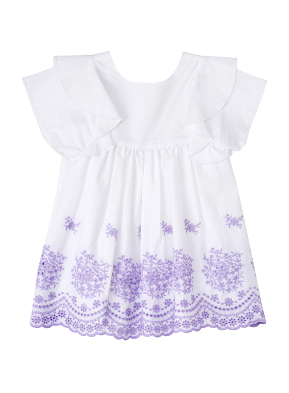 Poney Short Sleeve Dress for Girls, 18-24 Months, White