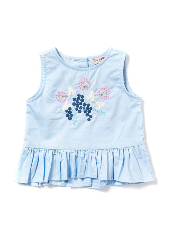 Poney Sleeveless Blouse Top for Girls, 1-2 Years, Blue