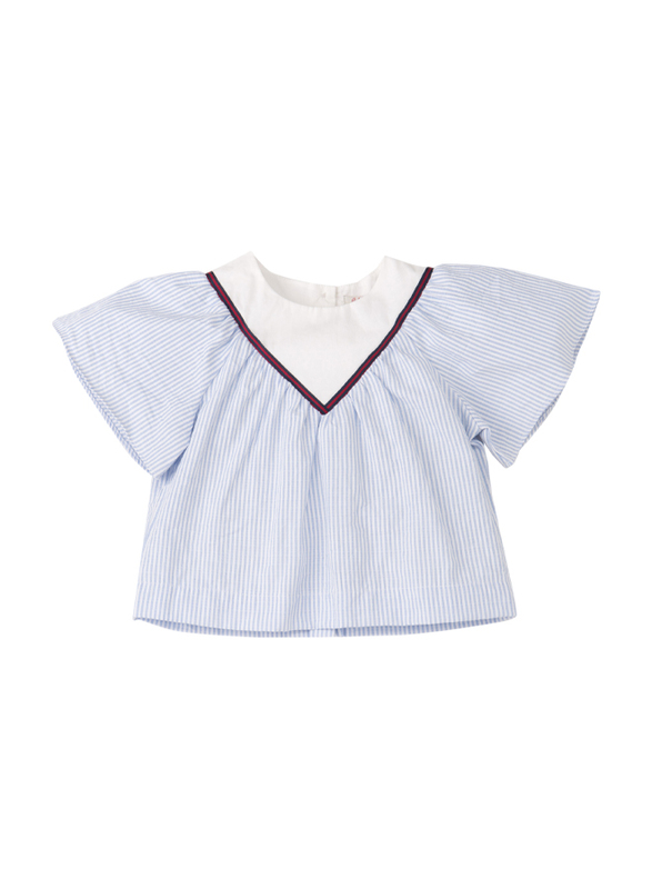 Poney Short Sleeve Blouse Top for Girls, 1-2 Years, Blue