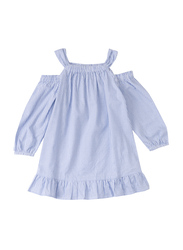 Poney Long Sleeve-Cut Shoulder Dress for Girls, 9-10 Years, Blue