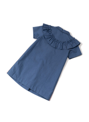 Poney Short Sleeve Dress for Girls, 3-4 Years, Denim Blue