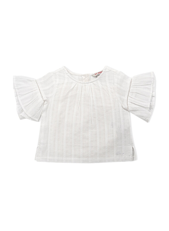 

Poney Short Blouse Sleeve Top for Girls, 6-12 Months, White