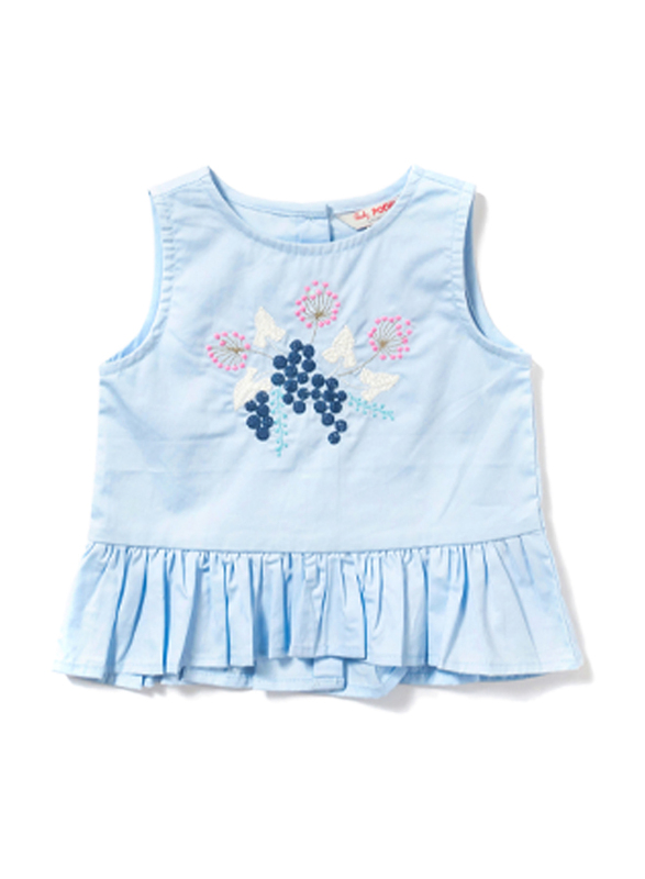 Poney Sleeveless Blouse Top for Girls, 0-6 Months, Blue