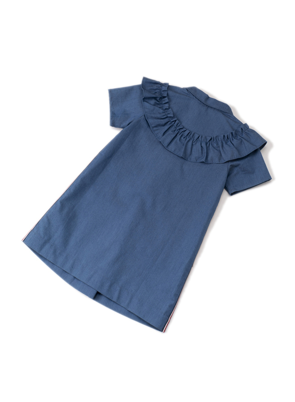 Poney Short Sleeve Dress for Girls, 4-5 Years, Denim Blue