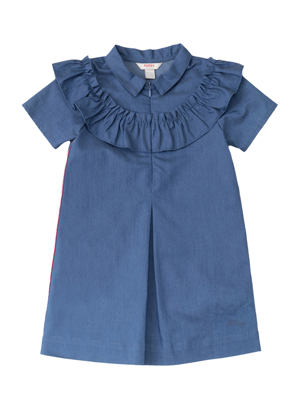 Poney Short Sleeve Dress for Girls, 3-4 Years, Denim Blue