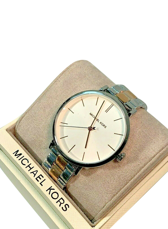 Michael Kors Jaryn Analog Watch for Women with Stainless Steel Band, Water Resistant, Gold/Silver-Beige