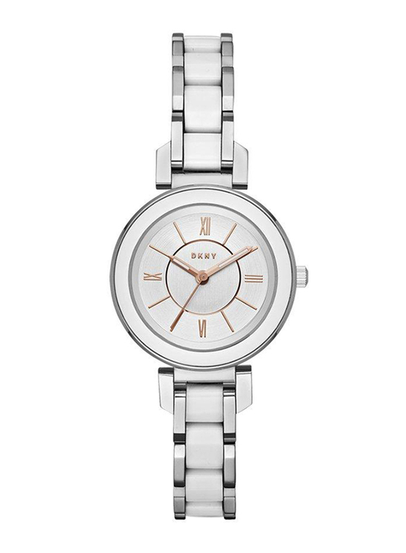 DKNY Ellington Analog Watch for Women with Stainless Steel Band, Water Resistant, Silver-White