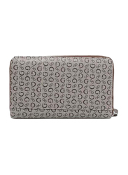 Guess Factory Diem Logo Zip Around Wallet for Women, Brown/Grey