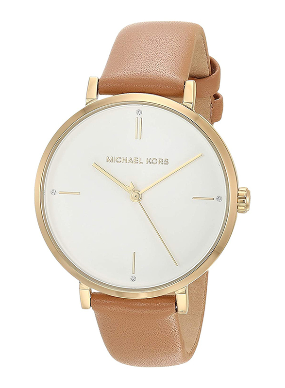Michael Kors Jayne Analog Watch for Women with Leather Band, Water Resistant, Brown-White